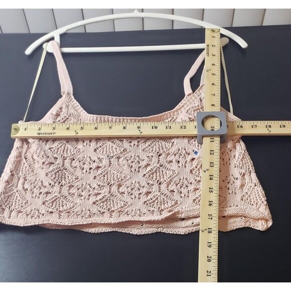 Double Zero Tank Top L Pink Crochet Knit Crop Cami 100% Cotton Dainty Coquette - Picture 5 of 7